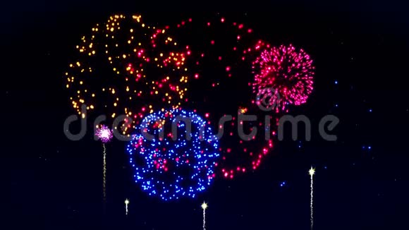 五颜六色的烟花照亮了天空烟花节的景色CG循环动画视频的预览图