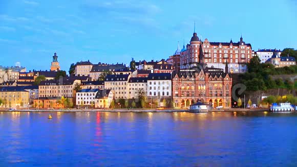 瑞典斯德哥尔摩老城的夜景视频的预览图