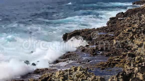 海浪溅到礁石视频上视频的预览图