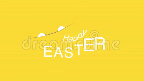 动画特写复活节快乐文字和黄色背景的兔子视频的预览图