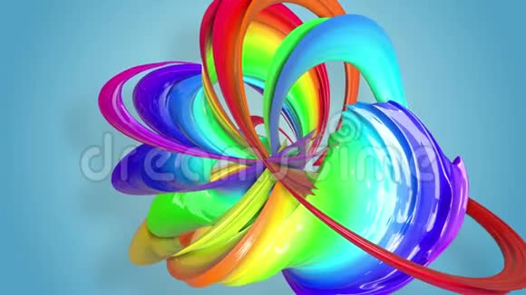 抽象无缝背景与多色丝带彩虹条纹在一个圆圈里移动扭曲视频的预览图