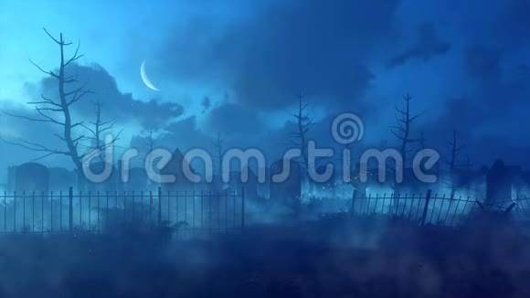 神秘之夜在废弃的幽灵墓地视频的预览图