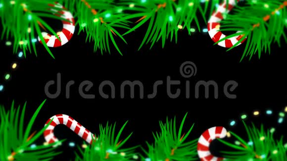 黑色背景上的圣诞框架带有早午餐树烛光和灯光的抽象背景视频的预览图