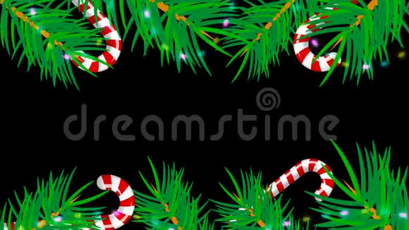 黑色背景上的圣诞框架带有早午餐树烛光和灯光的抽象背景视频的预览图