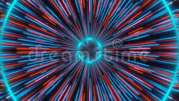 美丽的抽象对称万花筒与闪亮的霓虹灯线三维渲染背景计算机生成背景视频的预览图