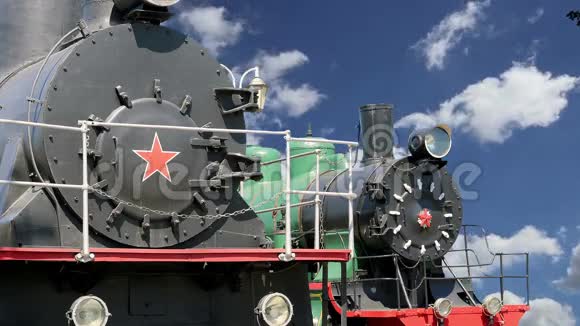 古代蒸汽机车俄罗斯莫斯科铁路博物馆里兹斯基火车站里兹斯基沃克扎尔里加站视频的预览图