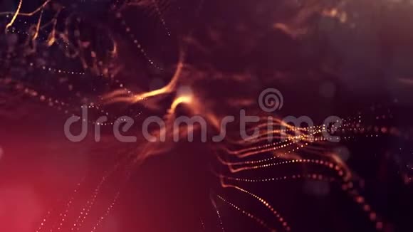 具有深度的发光粒子的4k抽象环形背景科幻小说背景金色红点视频的预览图