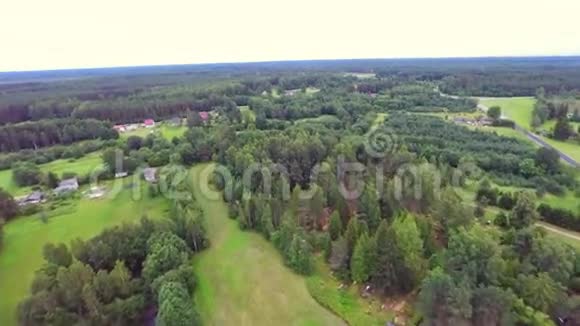 空中镜头森林田野和河流夏季自然景观视频的预览图