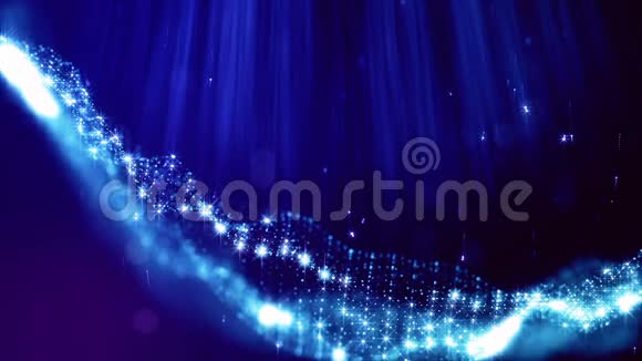 具有景深的可循环抽象粒子背景灯光和数字元素的辉光波浪视频的预览图