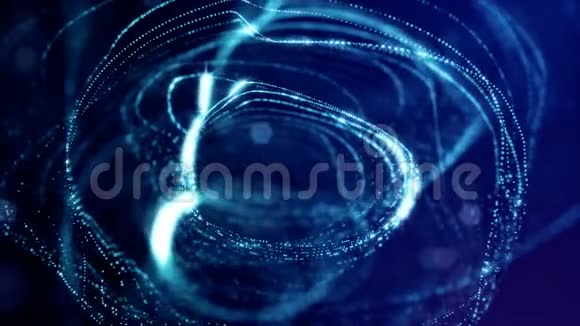 具有景深的可循环抽象粒子背景灯光和数字元素的辉光波浪视频的预览图