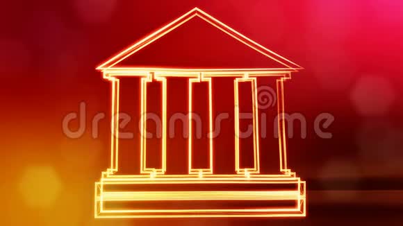 银行的图标辉光粒子作为影像全息图的财务背景三维无缝动画视频的预览图