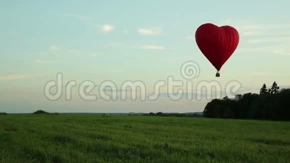 热气球飞在农村的田野上视频的预览图