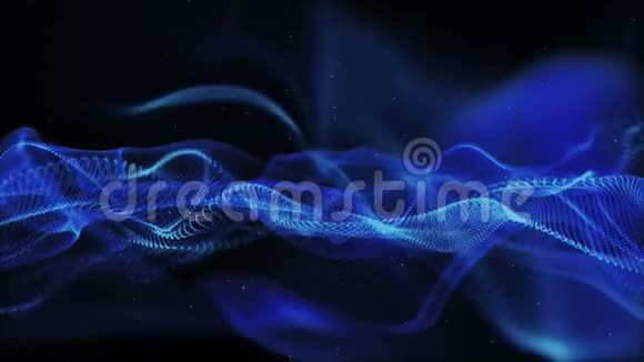 数字蓝色粒子和波克运动抽象背景视频的预览图