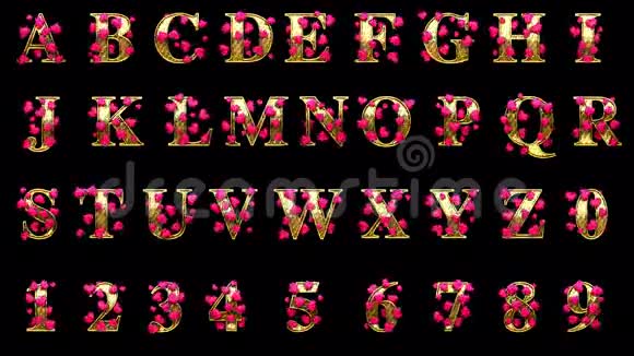 循环阿尔法匹配的金色字母与心视频的预览图