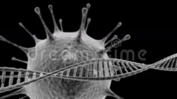 黑色背景下带有病毒的DNA螺旋视频的预览图