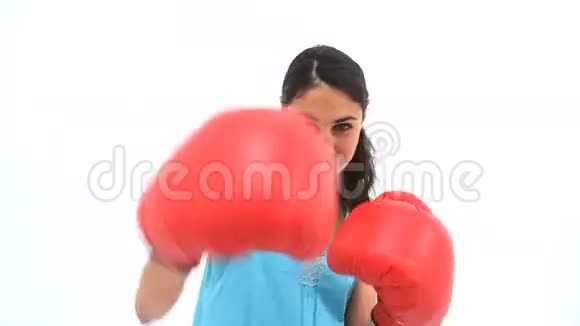 布鲁内特女士戴着红色手套拳击视频的预览图