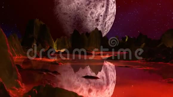红色星球和巨大的月亮视频的预览图