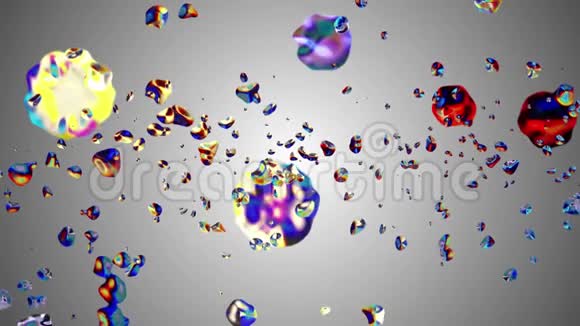 彩色液态金属水滴随机扩散在空间数字动画背景下新质量自然运动视频的预览图