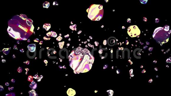 彩色液态金属水滴随机扩散在空间数字动画背景下新质量自然运动视频的预览图