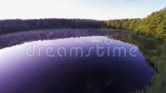 飞过平静的湖面和绿树视频的预览图