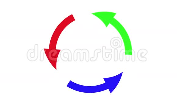 旋转彩色圆圈箭头隔离在白色背景上三维动画视频的预览图