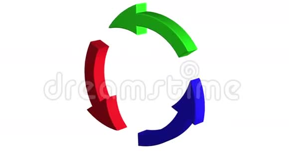 旋转彩色圆圈箭头隔离在白色背景上三维动画视频的预览图