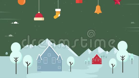 一栋房子在白雪皑皑的圣诞节风景镜头视频的预览图