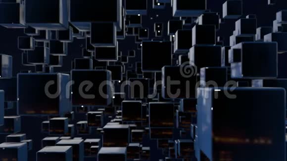 运动图形三维循环动画作为黑暗背景在4k与简单的立方体和深度的场深色构图视频的预览图