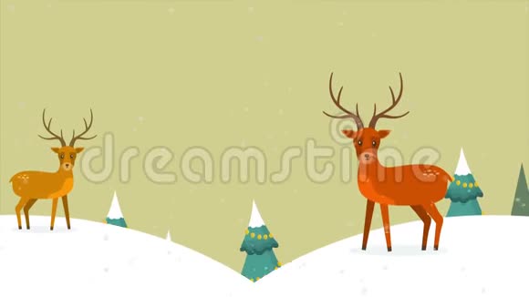 圣诞快乐冬季景观与鹿镜头视频的预览图