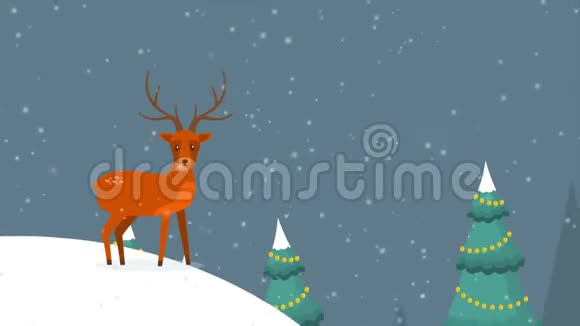 圣诞快乐冬季景观与鹿镜头视频的预览图