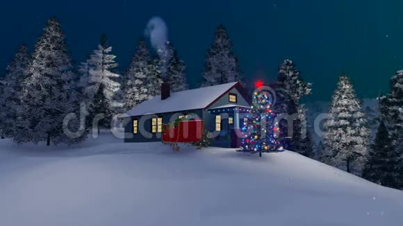 乡村别墅晚上装饰圣诞树4K视频的预览图