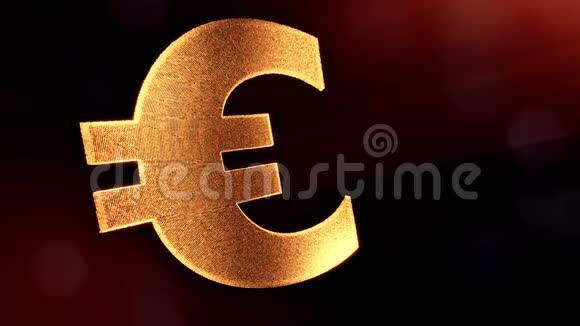 欧洲标志的动画图标或标志金融背景由辉光粒子作为玻璃全息图三维环视频的预览图