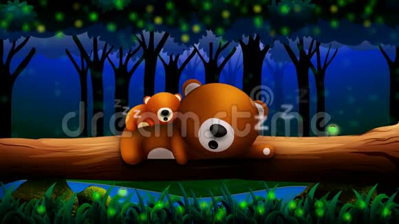 动画熊卡通睡在森林里最佳循环视频背景让婴儿入睡平静放松视频的预览图