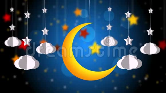 美丽的夜空黄月和星星最好的循环视频背景让宝宝睡觉平静放松视频的预览图