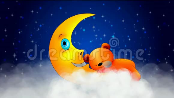 可爱的熊睡在月亮上最好的循环视频屏幕背景摇篮曲让婴儿睡觉平静放松视频的预览图