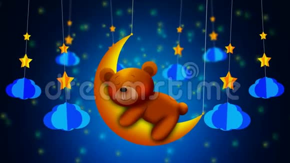 可爱的熊睡在月亮上最好的循环视频屏幕背景摇篮曲让婴儿睡觉平静放松视频的预览图