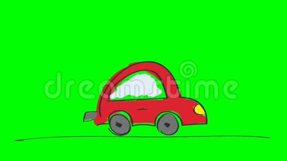 动画的红色汽车动画手绘卡通插图循环能力在色度键绿色屏幕背景视频的预览图