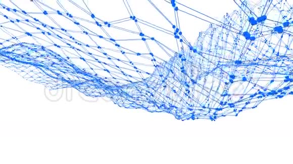 抽象干净的蓝色挥动三维网格或网格作为卡通背景蓝色几何振动环境或脉动数学视频的预览图