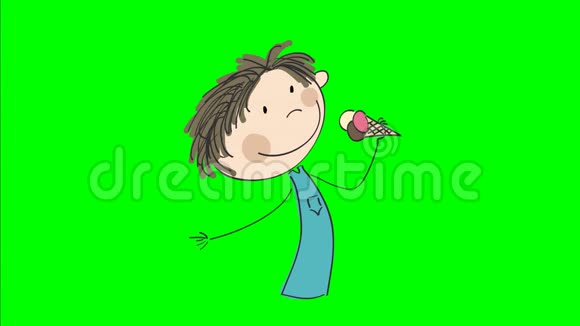 小男孩舔冰激凌动画动画手绘卡通人物循环能够在色度键绿色屏幕背景视频的预览图