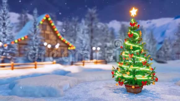 冬雪时节高山村的圣诞树视频的预览图
