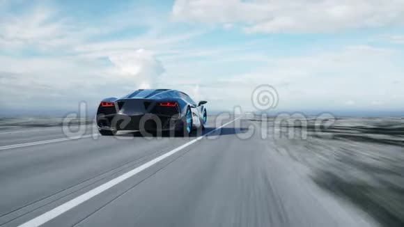黑色未来派电动汽车在沙漠高速公路上开得很快未来的概念现实的4k动画视频的预览图