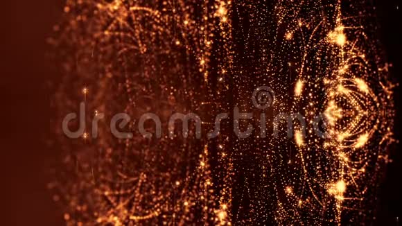带有辉光粒子的循环科幻动画的三维渲染形成滚动结构像暗金数码一样的无缝镜头视频的预览图