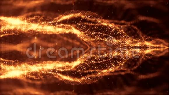 带有辉光粒子的循环科幻动画的三维渲染形成滚动结构像暗金数码一样的无缝镜头视频的预览图