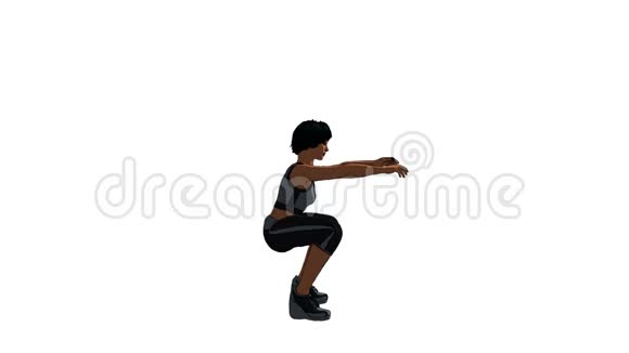 椿阴影三维动画的妇女在健身器材做空气蹲视频的预览图