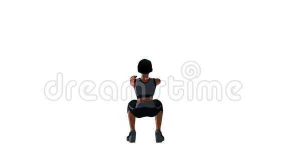 椿阴影三维动画的妇女在健身器材做空气蹲视频的预览图