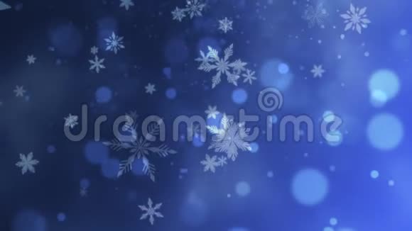 抽象的蓝色波克和雪花飘落新年快乐圣诞快乐背景闪亮视频的预览图
