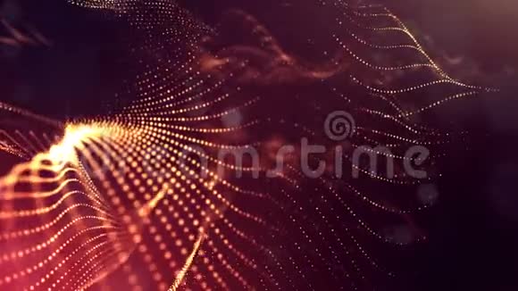 带有辉光粒子的4k无缝三维抽象动画含闪烁粒子的景深波克和视频的预览图