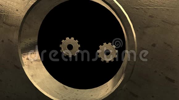 旋转金属齿轮黑色背景阿尔法通道视频的预览图