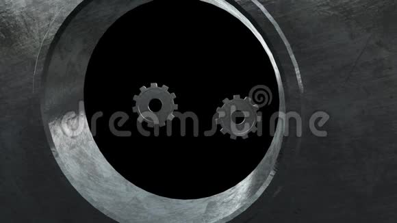 齿轮在旋转黑色背景阿尔法通道视频的预览图