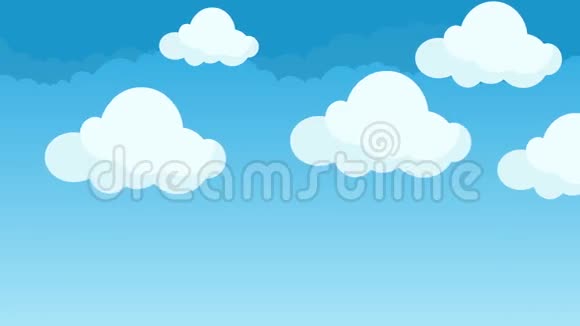 可爱的卡通云在蓝天中盘旋视频的预览图